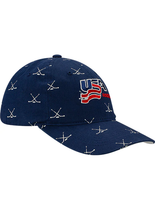 Ladies USA Hockey Cross Sticks Pattern Adjustable Hat - Image 3